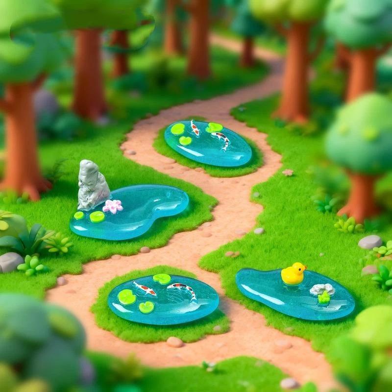 Bonsai Garden With Koi Pond - Miniaturas de Resina de Lagoa com